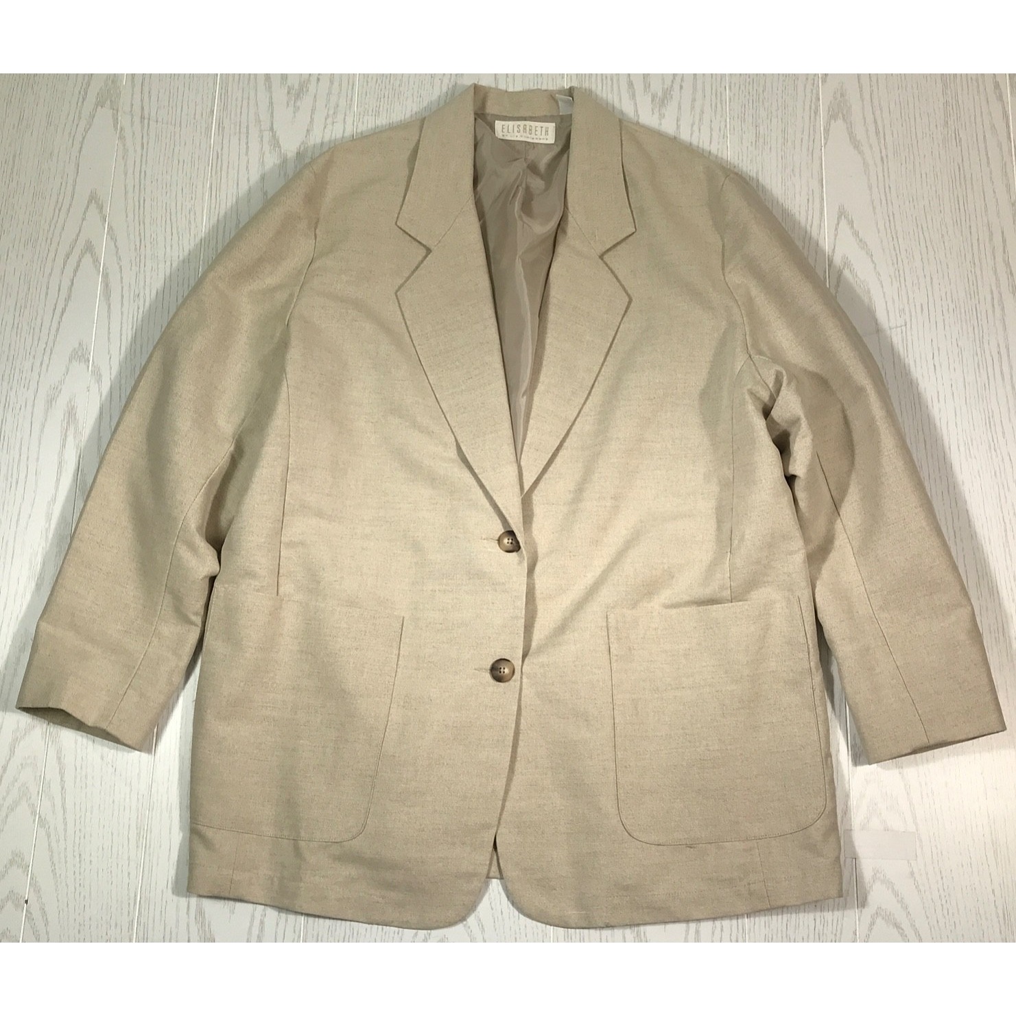 Vintage Liz Claiborne Linen Blend Blazer Women's 1x Beige 2 Button Pockets 90s